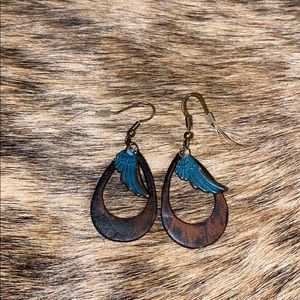 Blue winged wooden Earrings